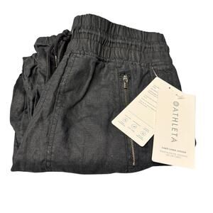 Athleta Cabo Jogger Womens 0 Black Linen Coastal Pants 28" Inseam Zip Pocket NEW
